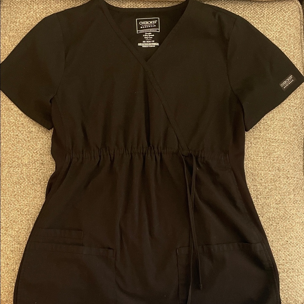 Cherokee Women's Maternity Black Wrap Scrub Top
